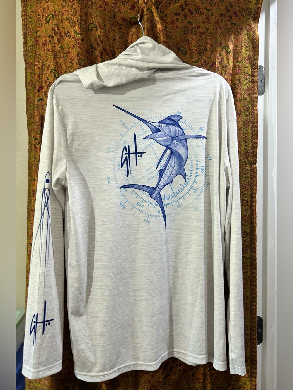 Guy Harvey Light Gray Marlin Graphic Hooded Shirt